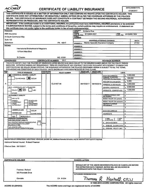 Insurance Certificate